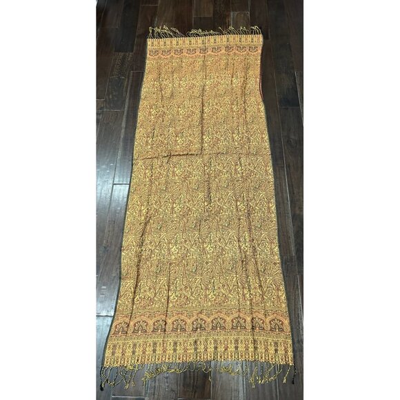 Vintage Fine Shawl Paisley Shimmer Scarf Fringe Trim Viscose Wrap Bohemian - Picture 4 of 8